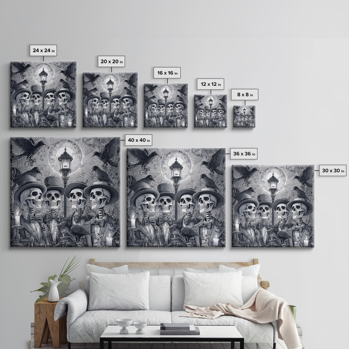 The Skeleton Barbershop Quartet, Biomechanical Horror Art, Square Wall Art, Dark Halloween Decor, Canvas Print, Halloween Wall Art