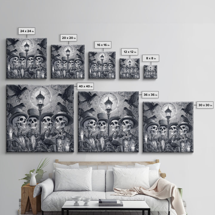 The Skeleton Barbershop Quartet, Biomechanical Horror Art, Square Wall Art, Dark Halloween Decor, Canvas Print, Halloween Wall Art