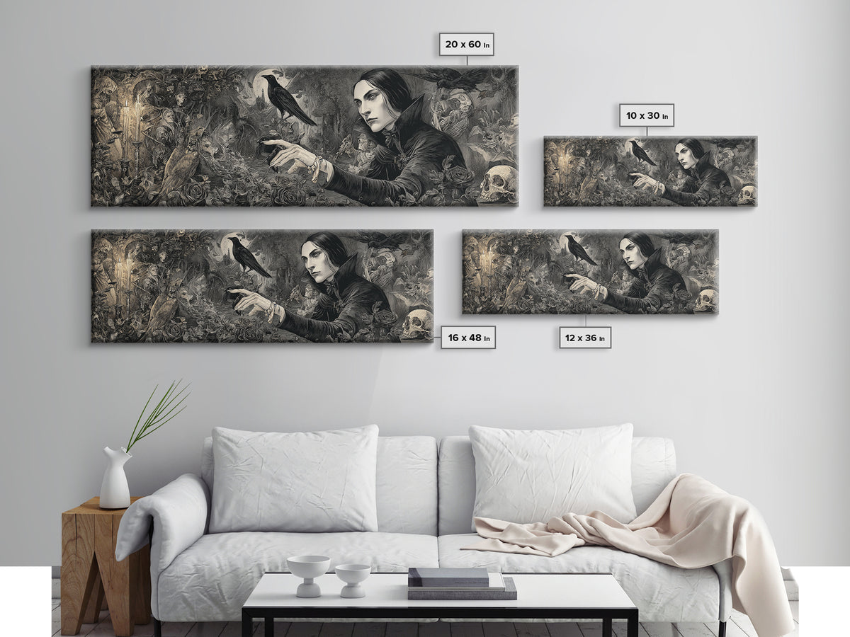 The Vampire Florist, Medieval Grotesque Art, Extra Wide Wall Art, Gothic Horror Wall Art, Framed Canvas Print, Halloween Wall Art