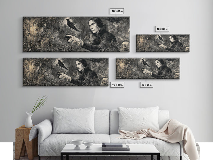 The Vampire Florist, Medieval Grotesque Art, Extra Wide Wall Art, Gothic Horror Wall Art, Framed Canvas Print, Halloween Wall Art
