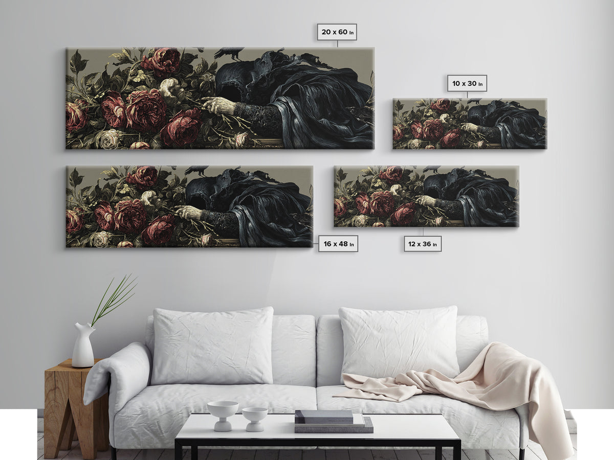 The Vampire Florist, Visionary Gothic Art, Extra Wide Wall Art, Gothic Horror Wall Art, Canvas Print, Halloween Wall Art