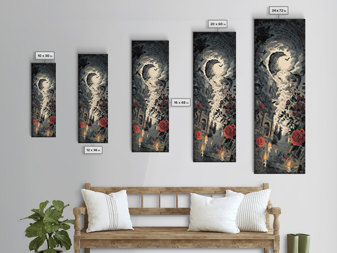 The Vampire Florist, Architectural Etching Art, Tall Narrow Wall Art, Gothic Horror Wall Art, Framed Canvas Print