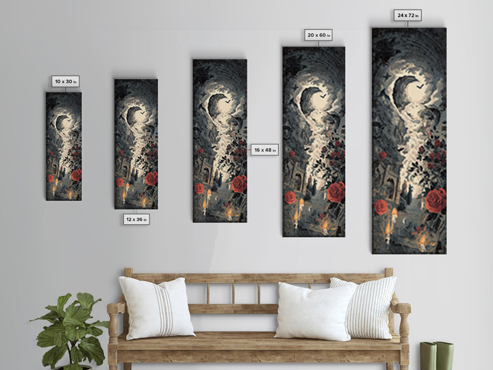 The Vampire Florist, Architectural Etching Art, Tall Narrow Wall Art, Gothic Horror Wall Art, Framed Canvas Print