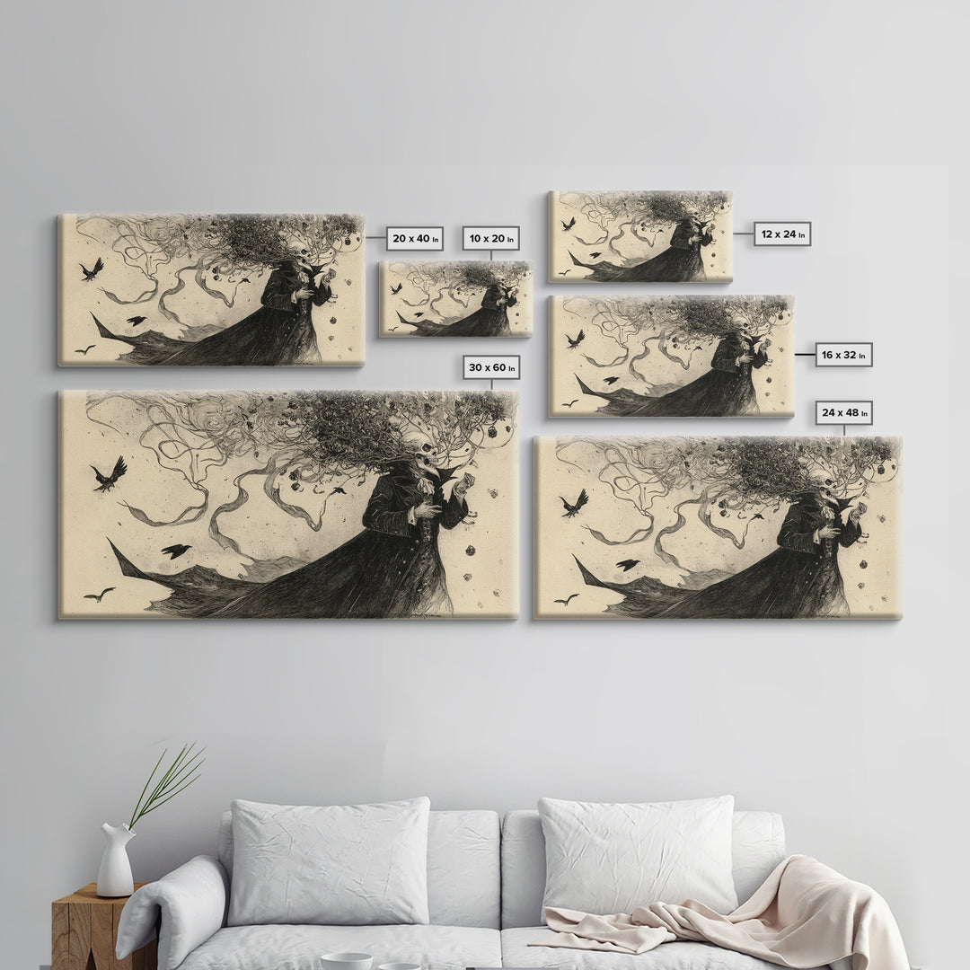 The Vampire Florist, Expressionist Nightmare Art, Wide Panoramic Art, Gothic Horror Wall Art, Canvas Print, Halloween Wall Art