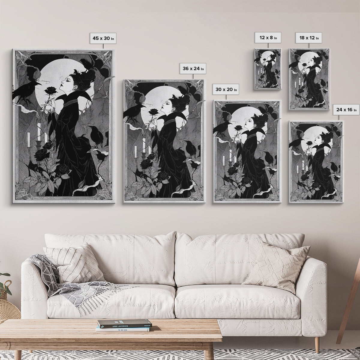 The Vampire Florist, Decadent Line Art, Vertical Wall Art, Dark Fantasy Wall Art, Canvas Print, Halloween Wall Art