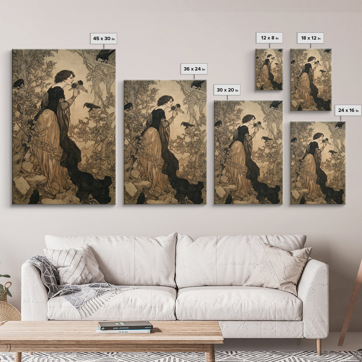 The Vampire Florist, Gothic Storybook Art, Vertical Wall Art, Macabre Wall Art, Canvas Print, Halloween Wall Art, Gothic Home Decor
