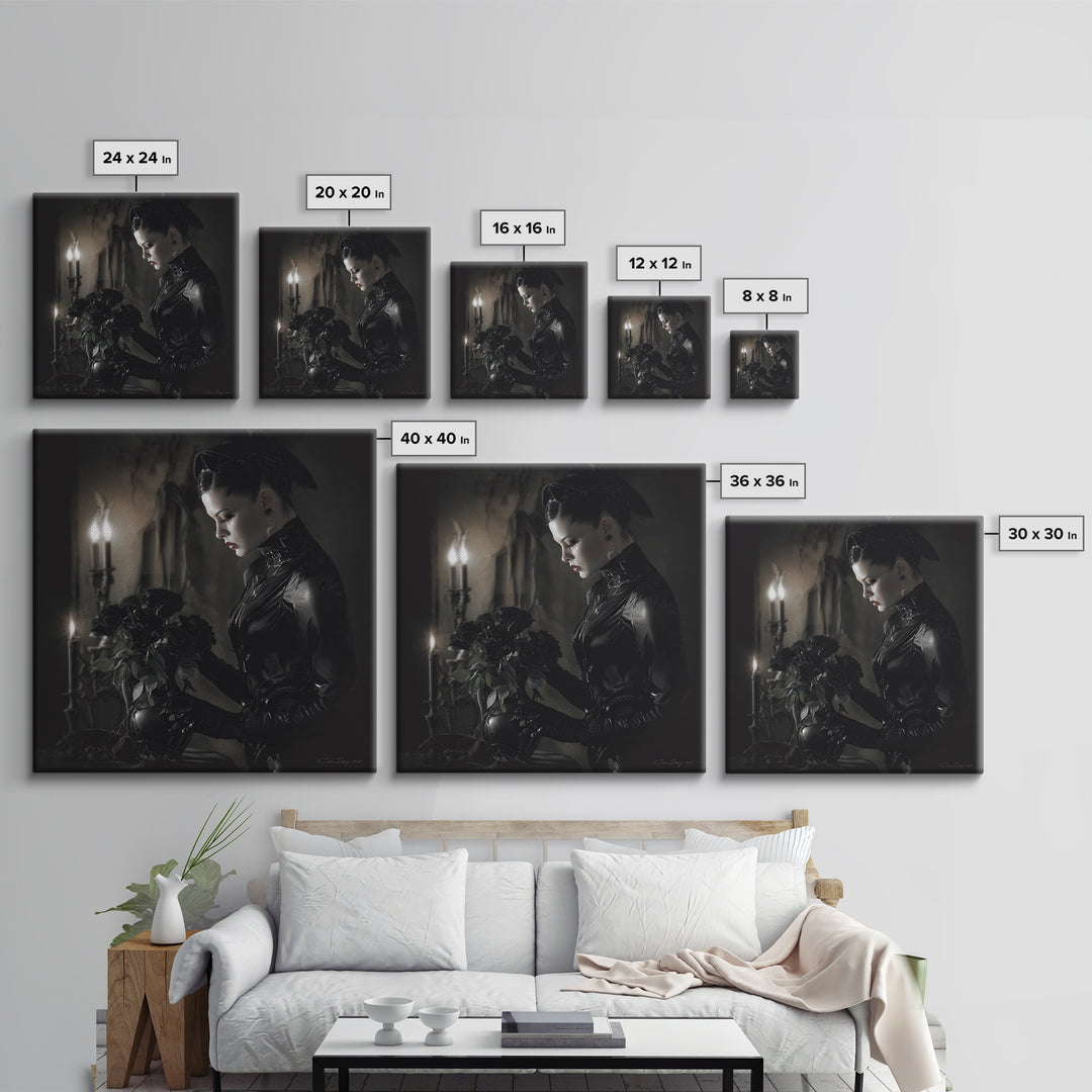 The Vampire Florist, Biomechanical Horror Art, Square Wall Art, Macabre Wall Art, Framed Canvas Print, Halloween Wall Art, Halloween Decor