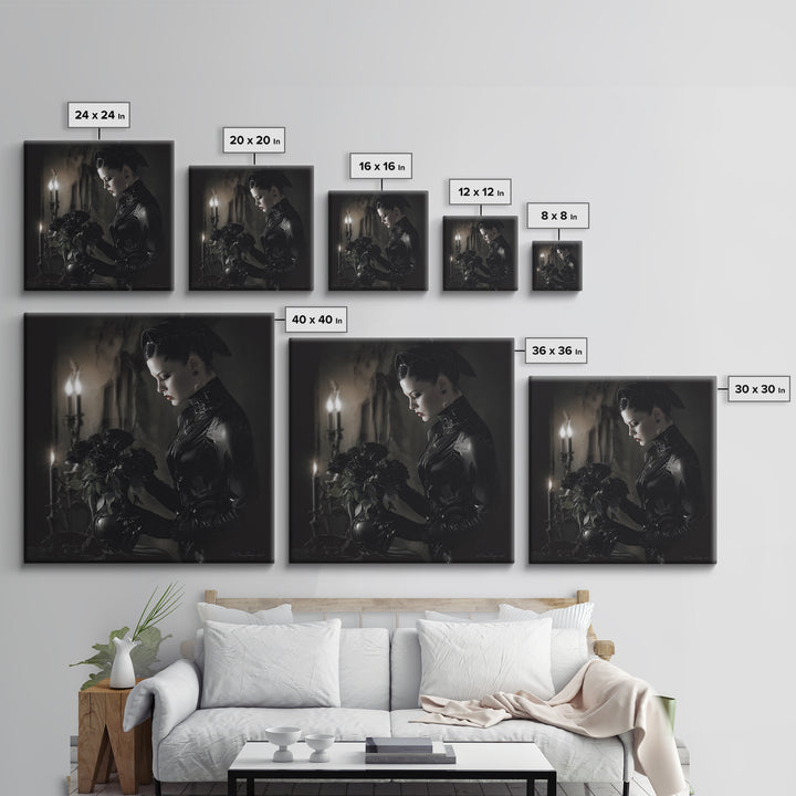 The Vampire Florist, Biomechanical Horror Art, Square Wall Art, Macabre Wall Art, Framed Canvas Print, Halloween Wall Art, Halloween Decor