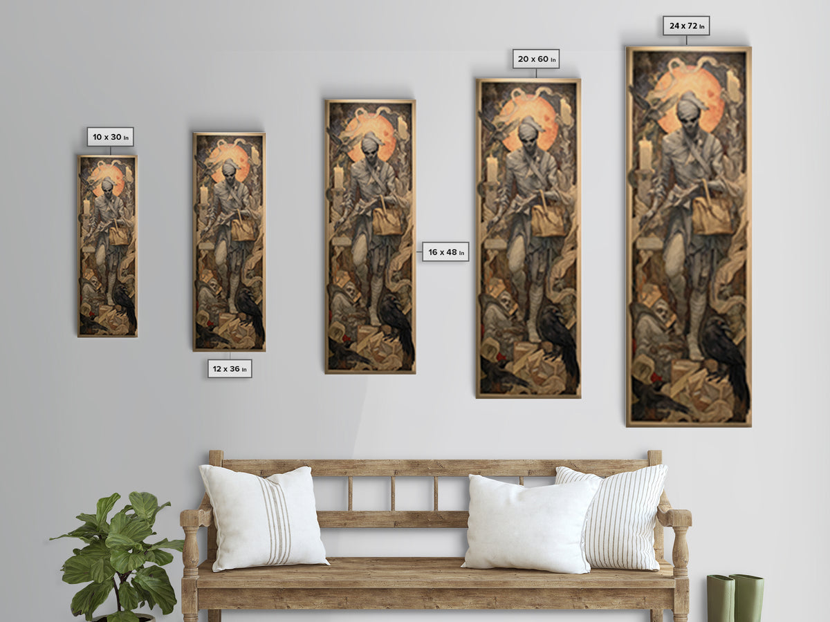 The Mummy Mail Carrier, Dark Renaissance Art, Tall Narrow Wall Art, Gothic Horror Wall Art, Canvas Print, Halloween Wall Art