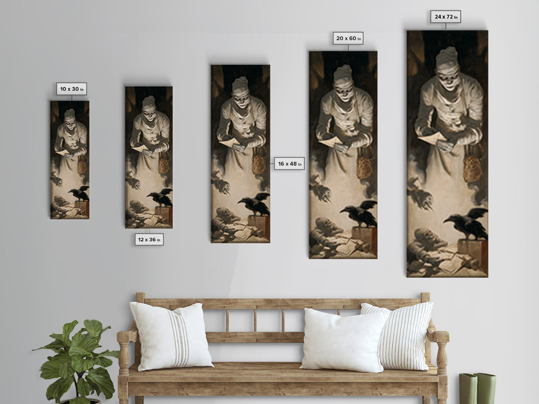The Mummy Mail Carrier, Gothic Nightmare Art, Tall Narrow Wall Art, Gothic Horror Wall Art, Framed Canvas Print, Halloween Wall Art