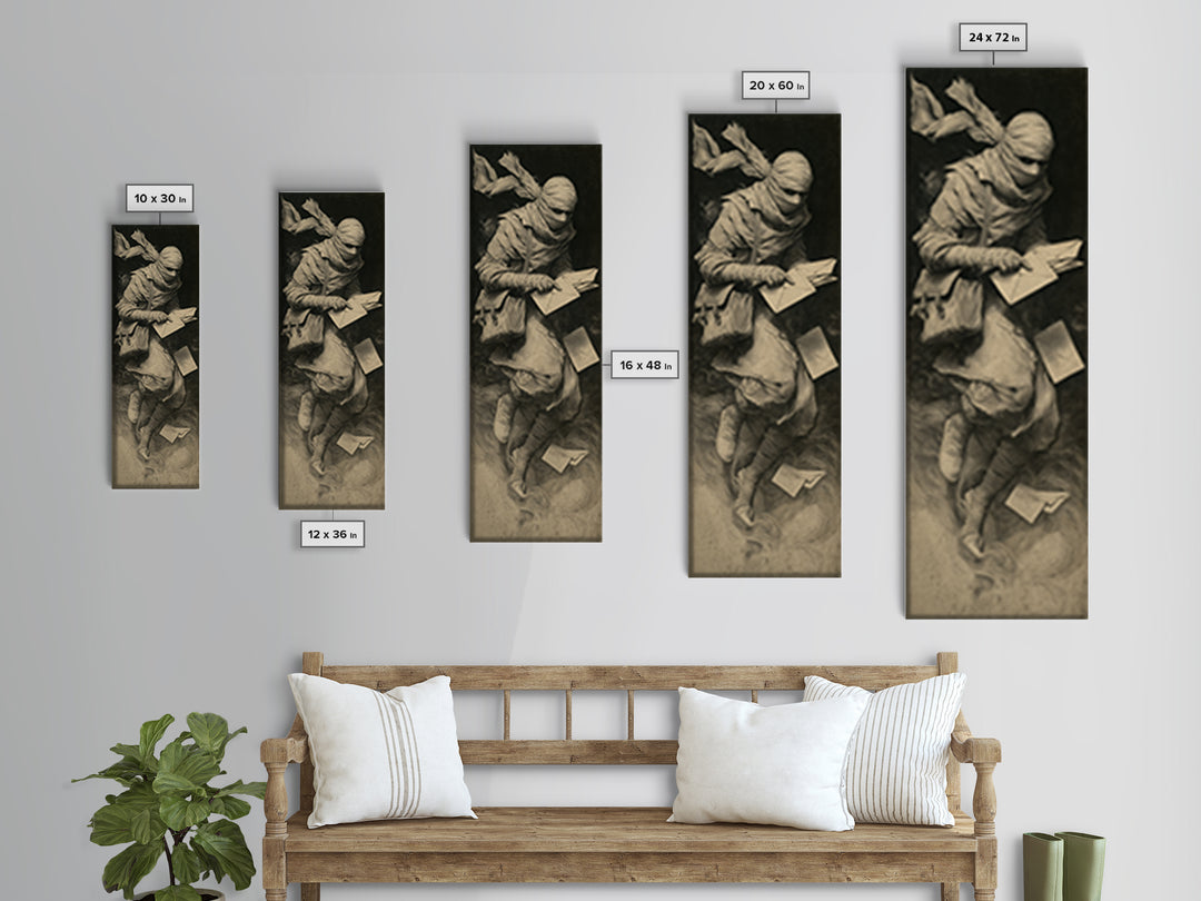 The Mummy Mail Carrier, Symbolist Dream Art, Tall Narrow Wall Art, Gothic Horror Wall Art, Canvas Print, Halloween Wall Art