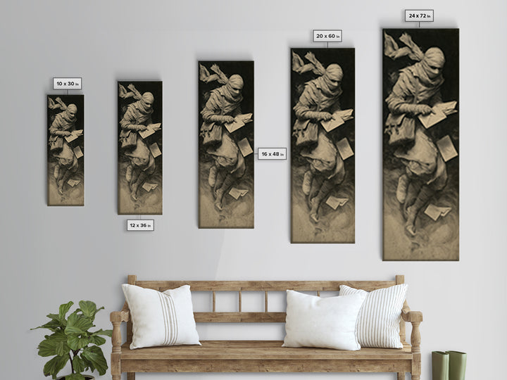 The Mummy Mail Carrier, Symbolist Dream Art, Tall Narrow Wall Art, Gothic Horror Wall Art, Canvas Print, Halloween Wall Art