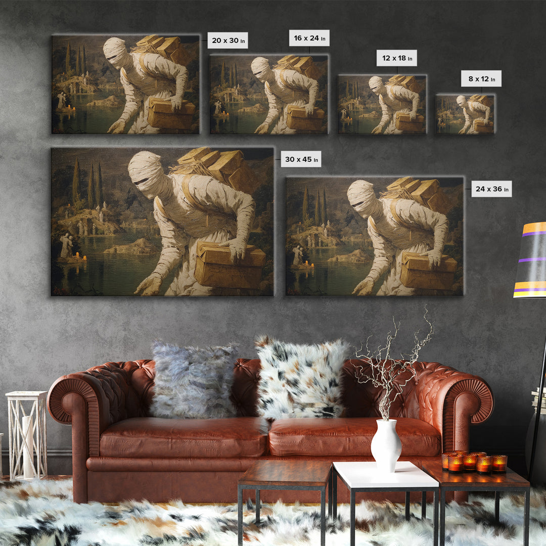 The Mummy Mail Carrier, Symbolist Gothic Landscape, Landscape Wall Art, Dark Fantasy Wall Art, Canvas Print, Halloween Wall Art