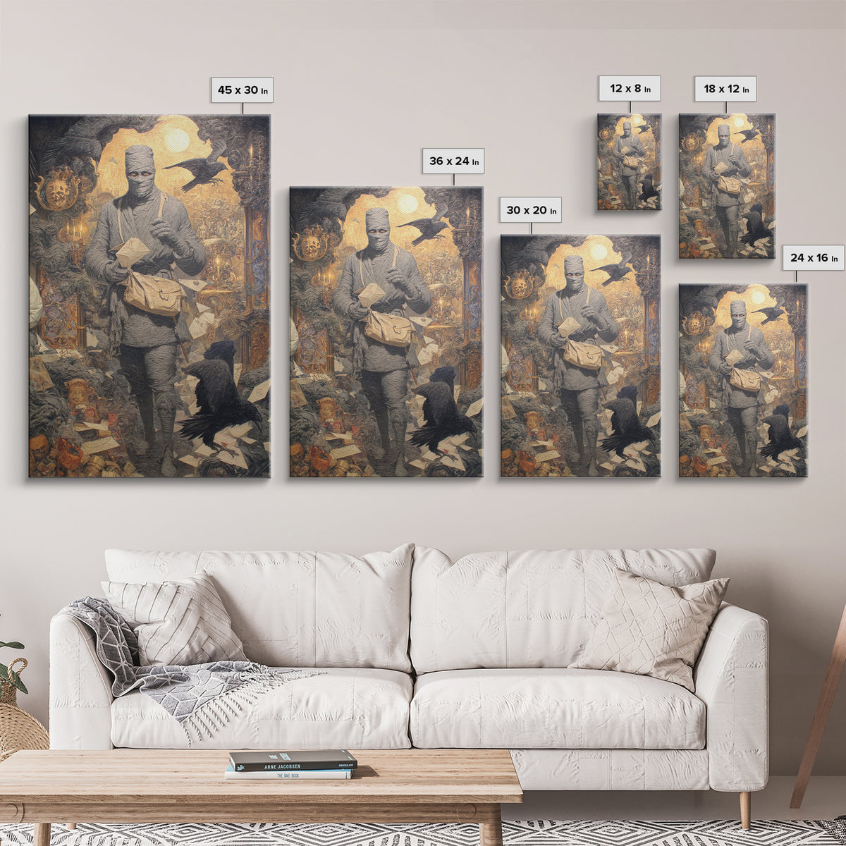 The Mummy Mail Carrier, Ornate Symbolist Art, Vertical Wall Art, Dark Halloween Decor, Canvas Print, Halloween Wall Art