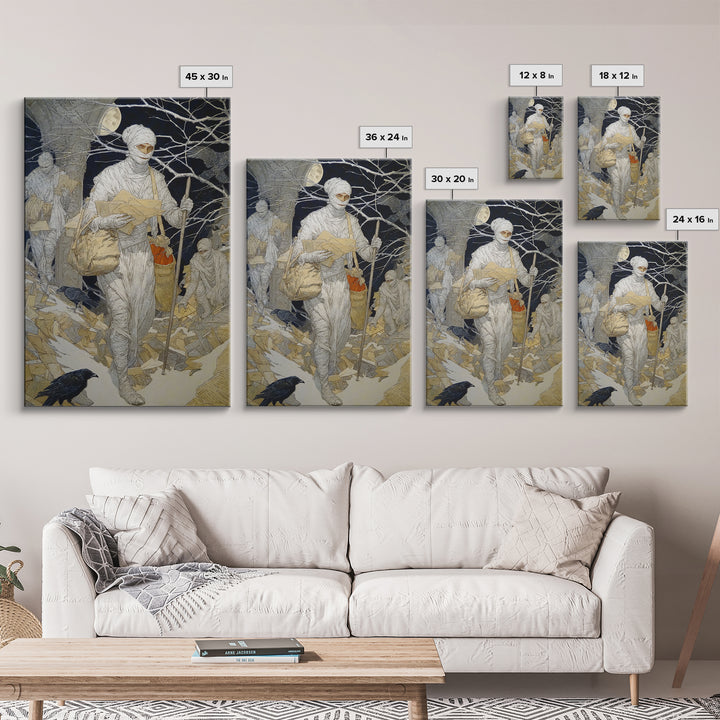 The Mummy Mail Carrier, Symbolist Death Art, Vertical Wall Art, Macabre Wall Art, Canvas Print, Halloween Wall Art