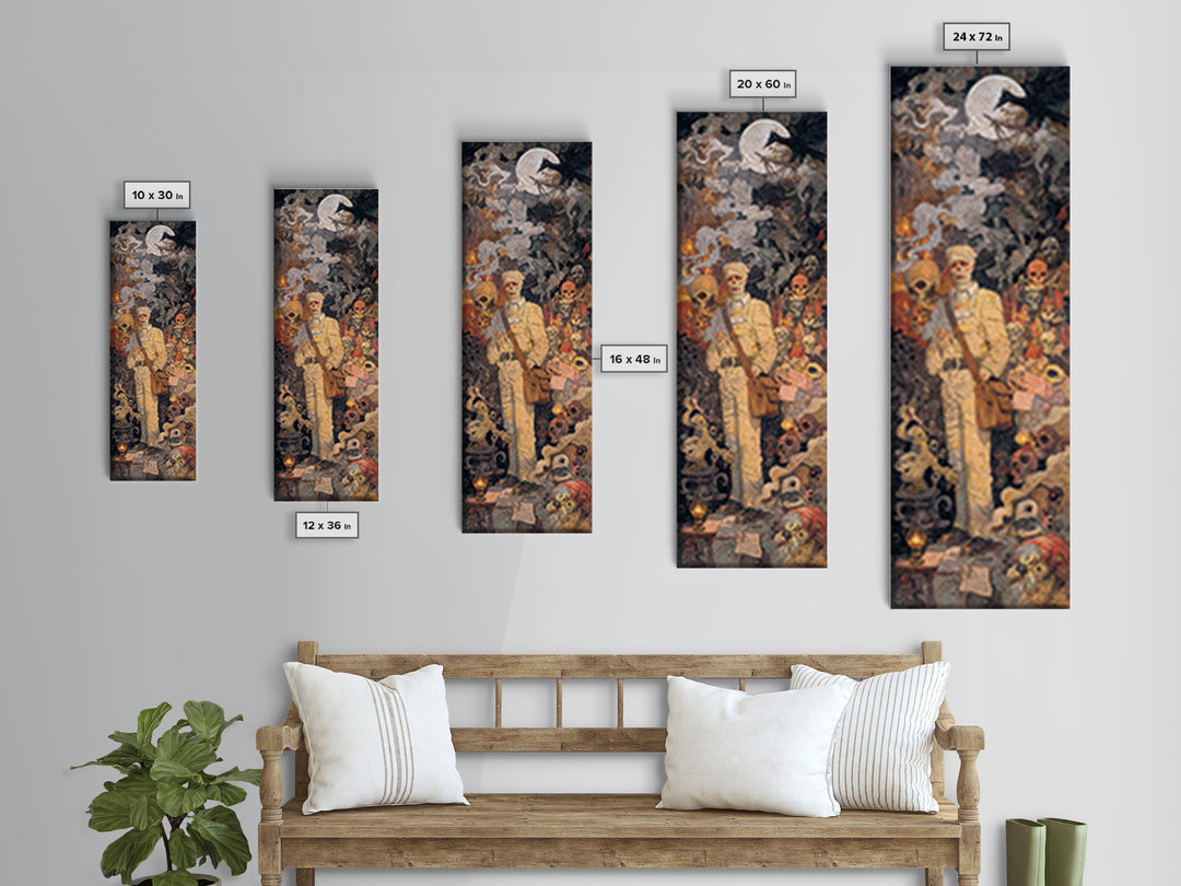 The Mummy Mail Carrier, Grotesque Carnival Art, Tall Narrow Wall Art, Gothic Horror Wall Art, Framed Canvas Print, Halloween Wall Art