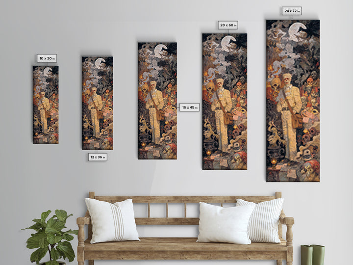 The Mummy Mail Carrier, Grotesque Carnival Art, Tall Narrow Wall Art, Gothic Horror Wall Art, Framed Canvas Print, Halloween Wall Art