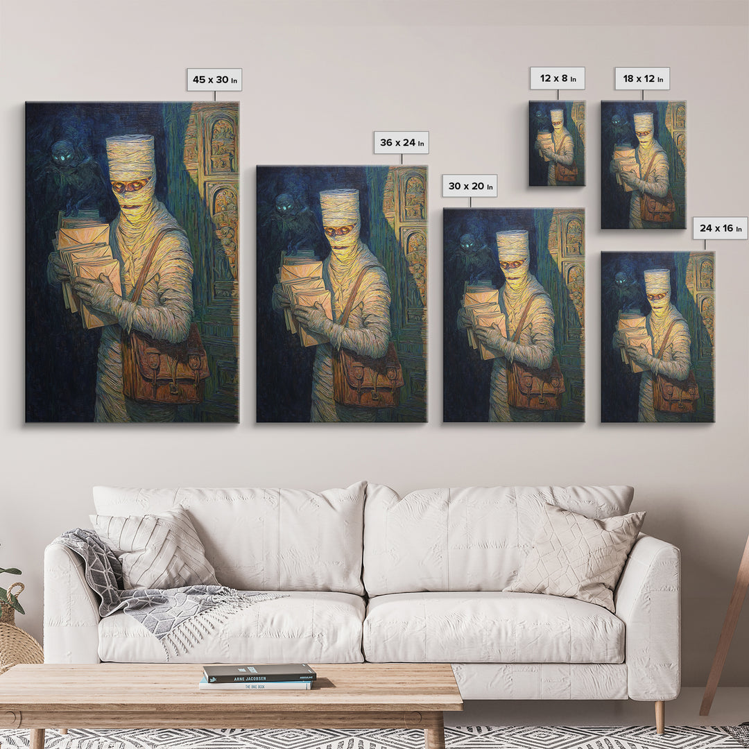 The Mummy Mail Carrier, Expressionist Gothic Art, Vertical Wall Art, Dark Fantasy Wall Art, Canvas Print, Halloween Wall Art