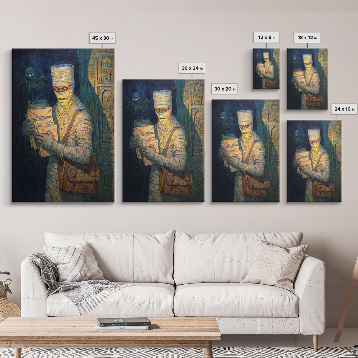 The Mummy Mail Carrier, Expressionist Gothic Art, Vertical Wall Art, Dark Fantasy Wall Art, Canvas Print, Halloween Wall Art