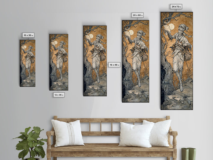 The Mummy Mail Carrier, Gothic Storybook Art, Tall Narrow Wall Art, Dark Fantasy Wall Art, Canvas Print, Halloween Wall Art