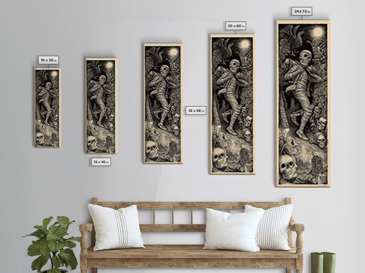 The Mummy Mail Carrier, Macabre Folk Print Art, Tall Narrow Wall Art, Gothic Horror Wall Art, Framed Canvas Print