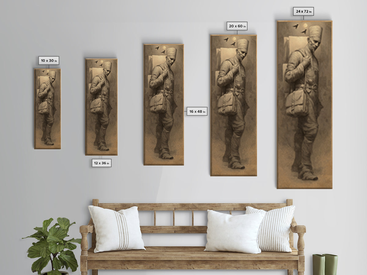 The Mummy Mail Carrier, Surreal Apocalyptic Art, Tall Narrow Wall Art, Gothic Horror Wall Art, Canvas Print, Halloween Wall Art