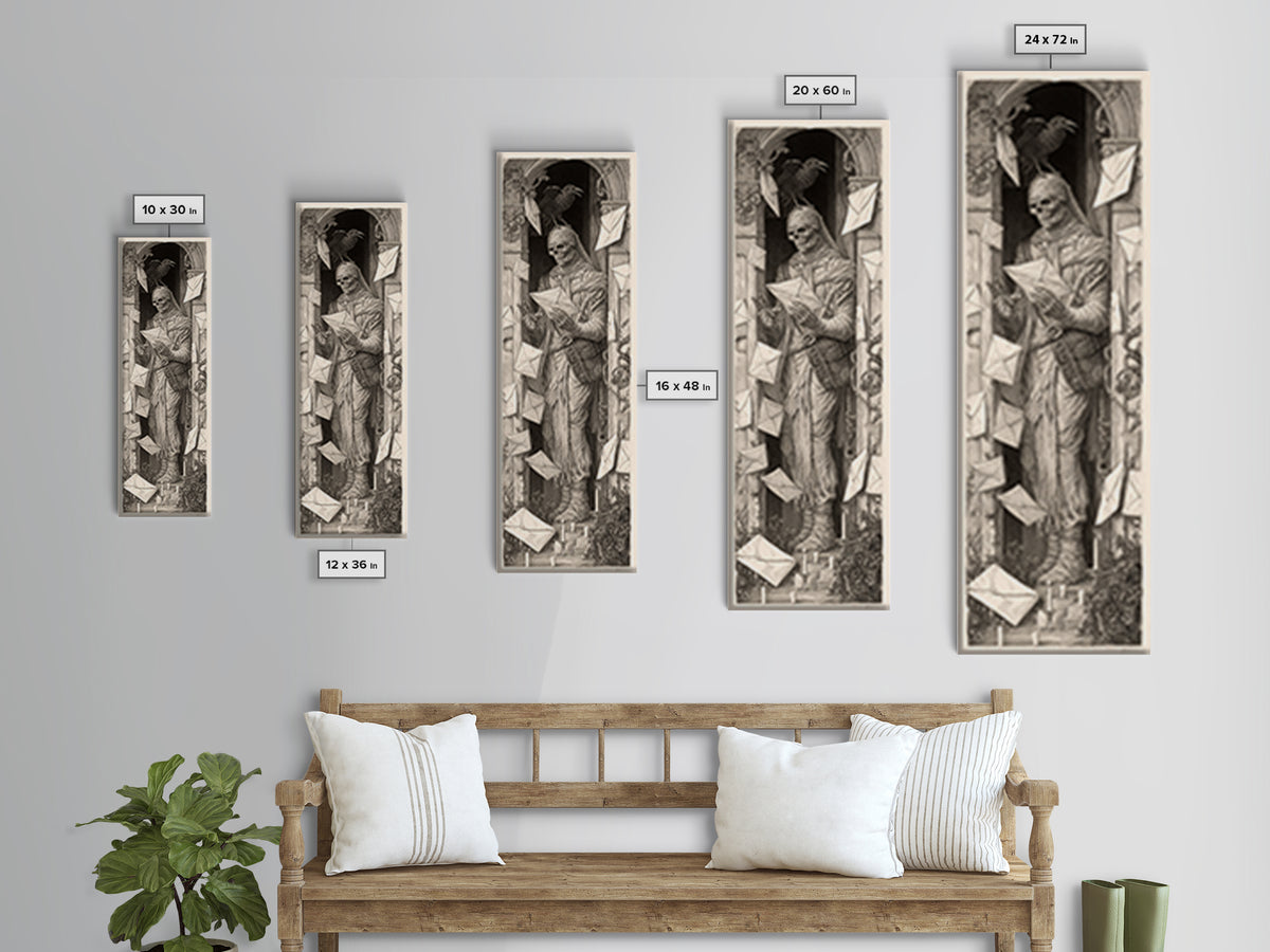 The Mummy Mail Carrier, Biomechanical Horror Art, Tall Narrow Wall Art, Dark Fantasy Wall Art, Framed Canvas Print, Halloween Wall Art