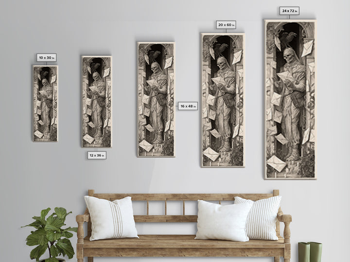 The Mummy Mail Carrier, Biomechanical Horror Art, Tall Narrow Wall Art, Dark Fantasy Wall Art, Framed Canvas Print, Halloween Wall Art