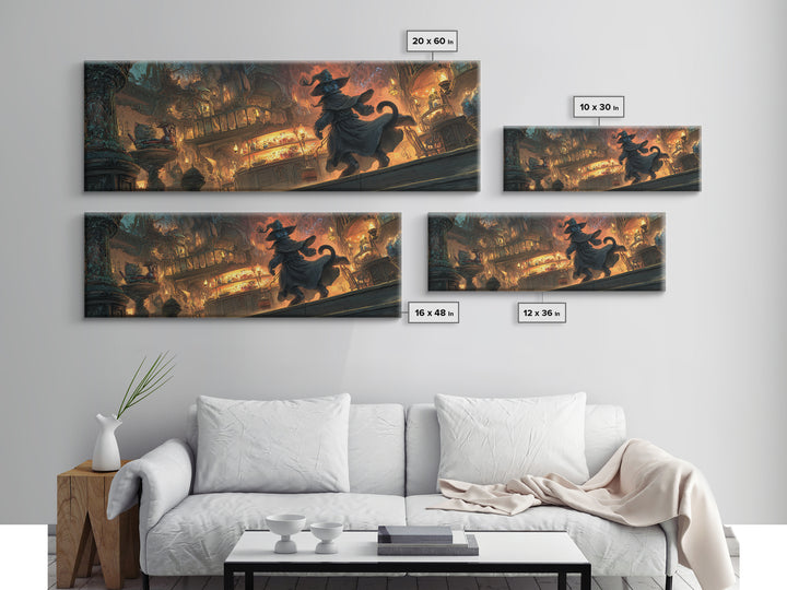 The Witch'S Cat Cafe, Apocalyptic Romantic Art, Extra Wide Wall Art, Macabre Wall Art, Canvas Print, Halloween Wall Art, Seasonal Home Decor