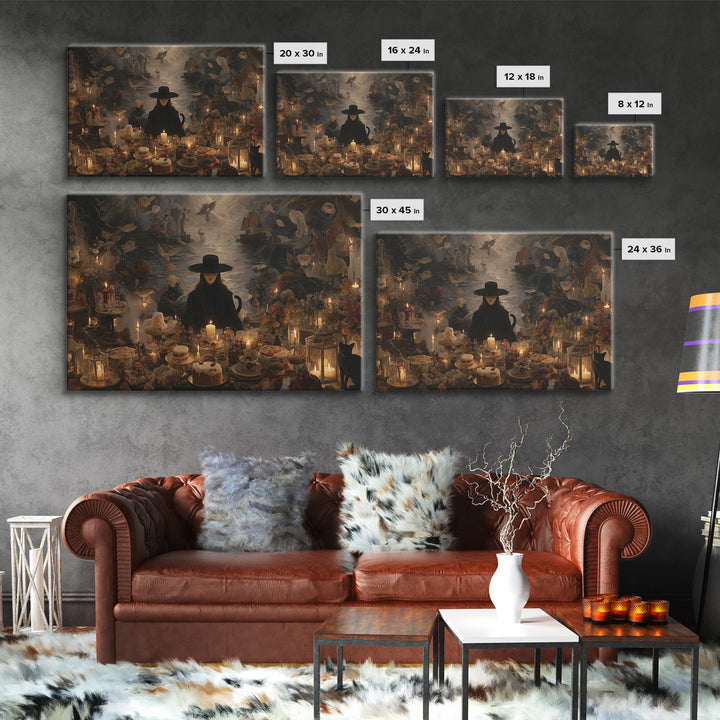 The Witch'S Cat Cafe, Symbolist Gothic Landscape, Landscape Wall Art, Gothic Horror Wall Art, Canvas Print, Halloween Wall Art