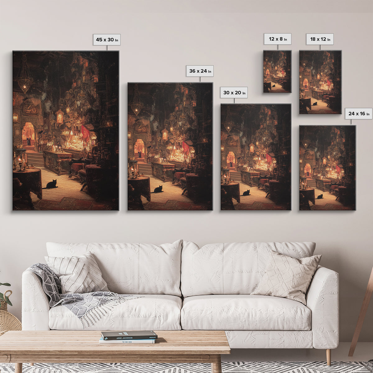 The Witch'S Cat Cafe, Ornate Symbolist Art, Vertical Wall Art, Macabre Wall Art, Framed Canvas Print, Halloween Wall Art