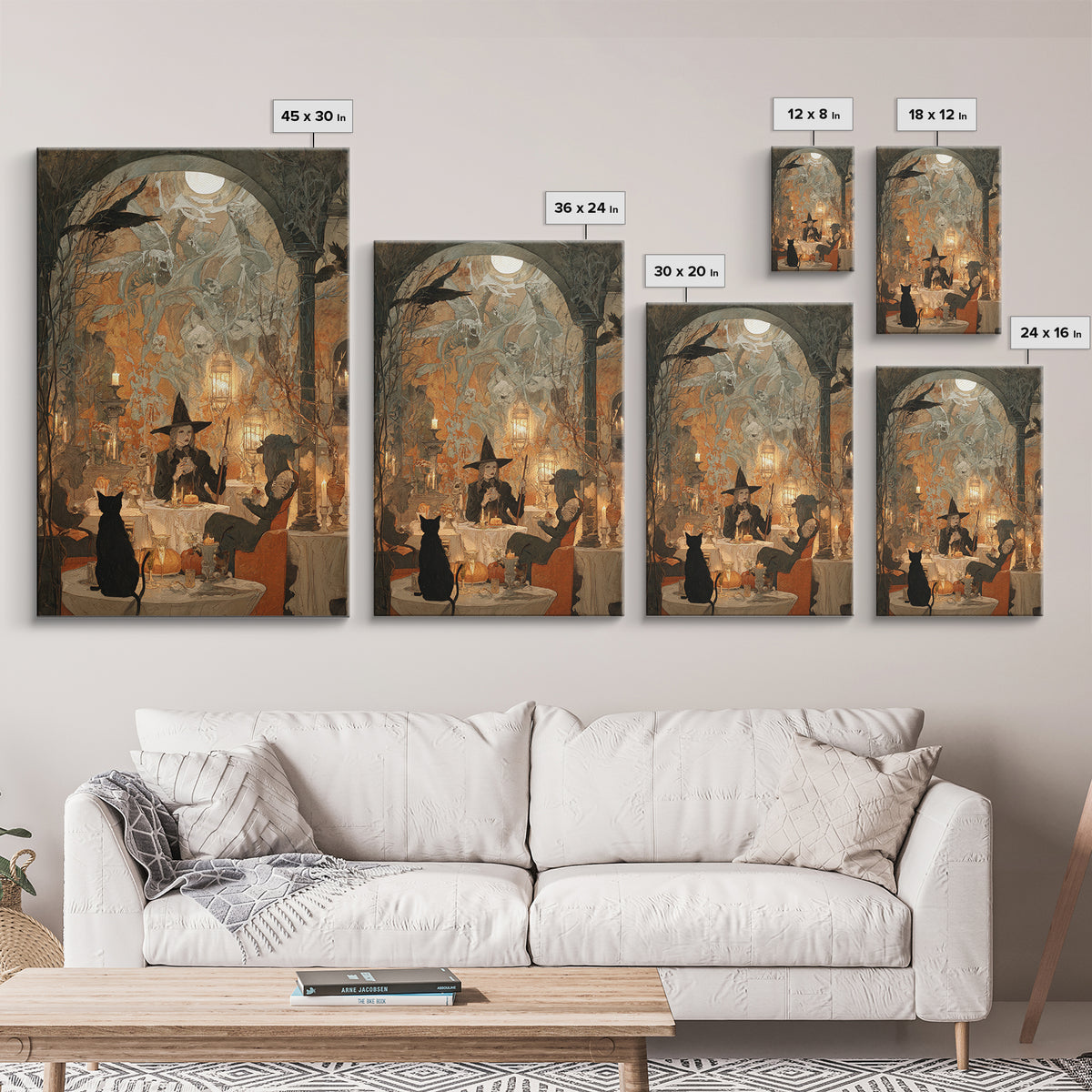 The Witch'S Cat Cafe, Decadent Gothic Art, Vertical Wall Art, Gothic Horror Wall Art, Framed Canvas Print, Halloween Wall Art