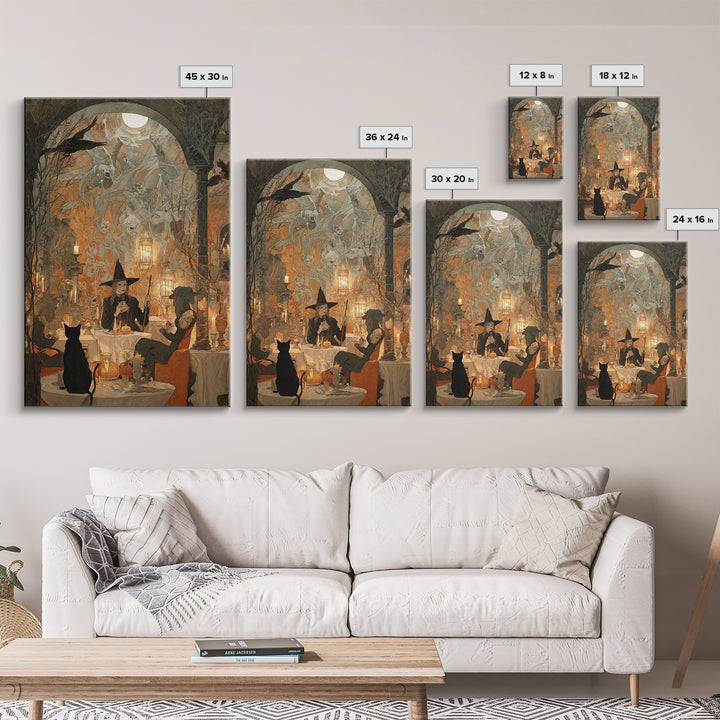 The Witch'S Cat Cafe, Decadent Gothic Art, Vertical Wall Art, Gothic Horror Wall Art, Framed Canvas Print, Halloween Wall Art