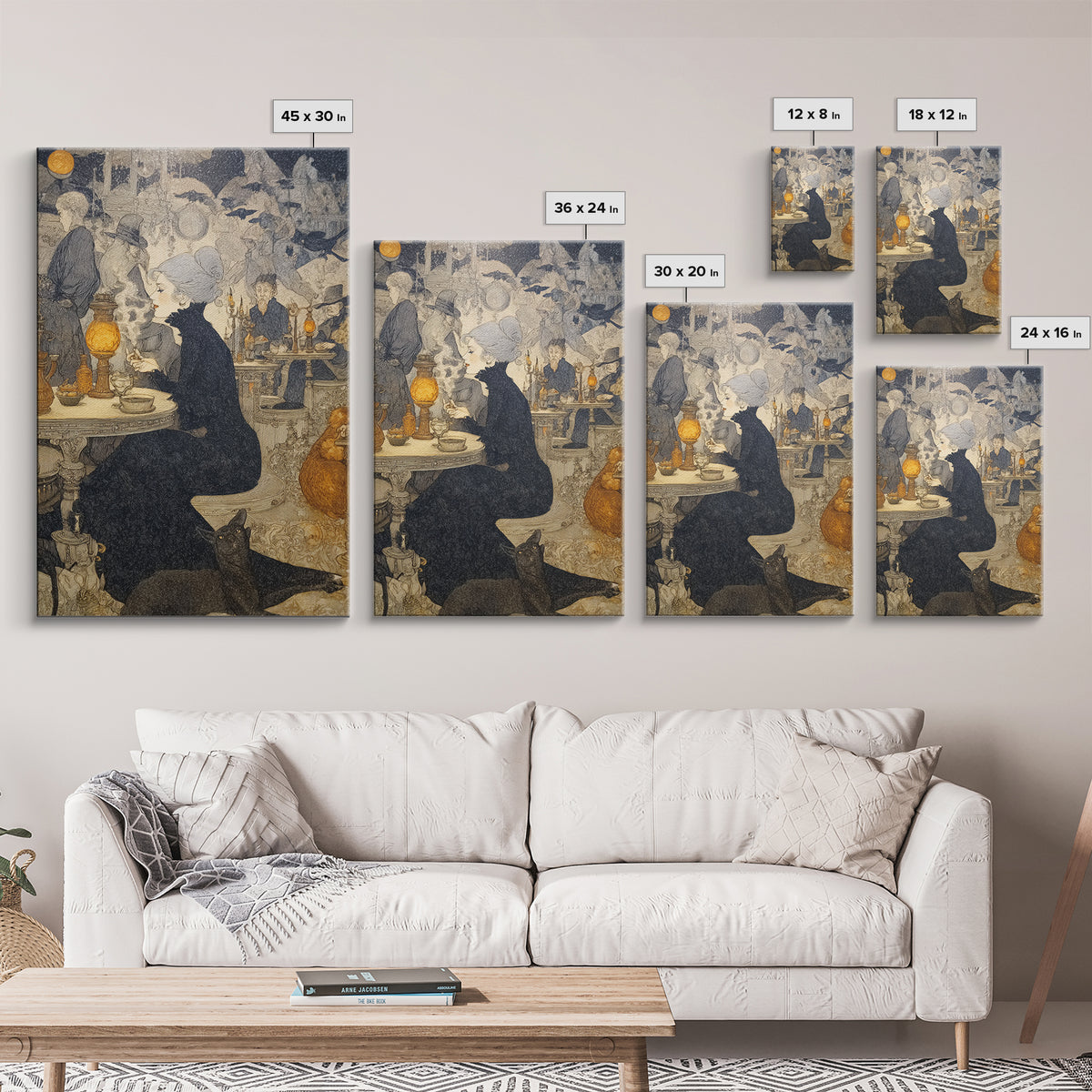The Witch'S Cat Cafe, Symbolist Death Art, Vertical Wall Art, Gothic Horror Wall Art, Canvas Print, Halloween Wall Art