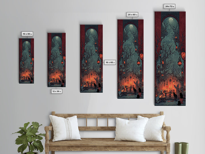 The Witch'S Cat Cafe, Surreal Apocalyptic Art, Tall Narrow Wall Art, Dark Fantasy Wall Art, Framed Canvas Print, Halloween Wall Art