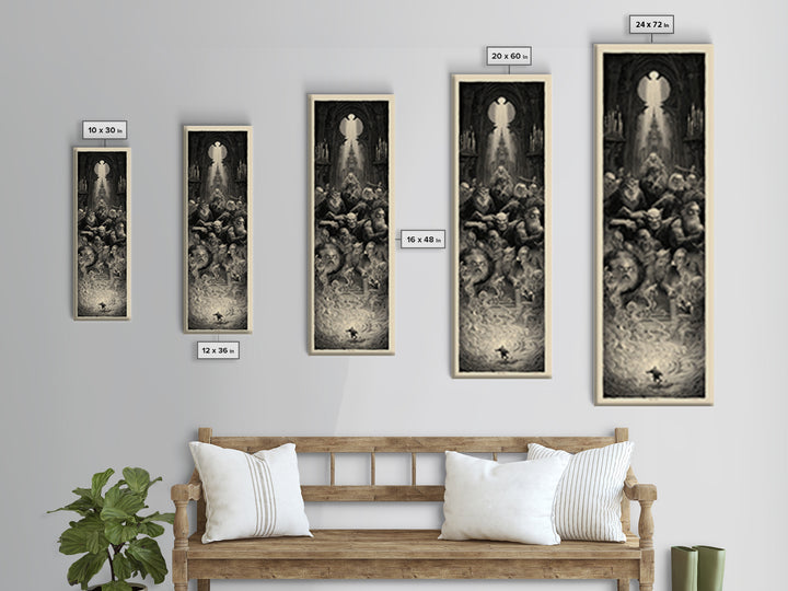 The Monster Family Portrait, Gothic Engraving Art, Tall Narrow Wall Art, Dark Halloween Decor, Canvas Print, Halloween Wall Art