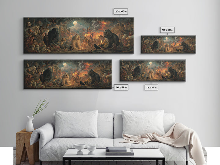 The Monster Family Portrait, Apocalyptic Romantic Art, Extra Wide Wall Art, Dark Halloween Decor, Framed Canvas Print, Halloween Wall Art