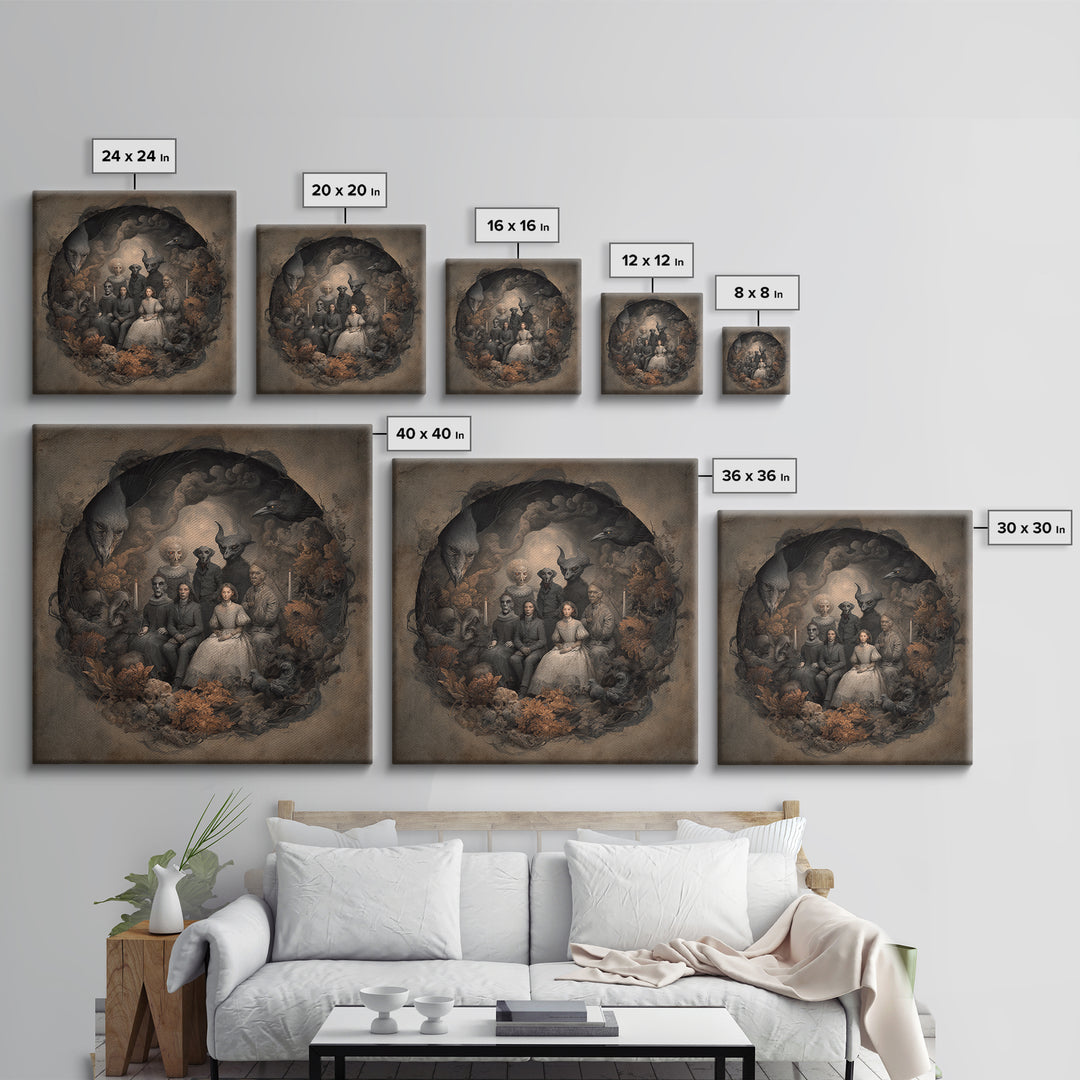 The Monster Family Portrait, Symbolist Dream Art, Square Wall Art, Dark Fantasy Wall Art, Canvas Print, Halloween Wall Art