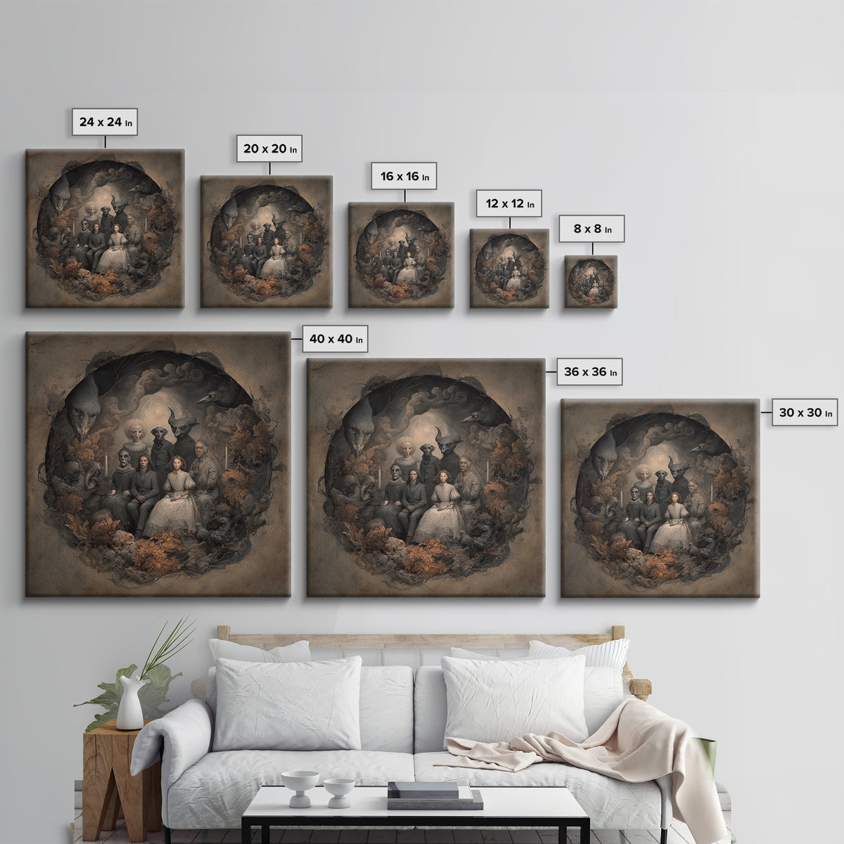 The Monster Family Portrait, Symbolist Dream Art, Square Wall Art, Dark Fantasy Wall Art, Canvas Print, Halloween Wall Art