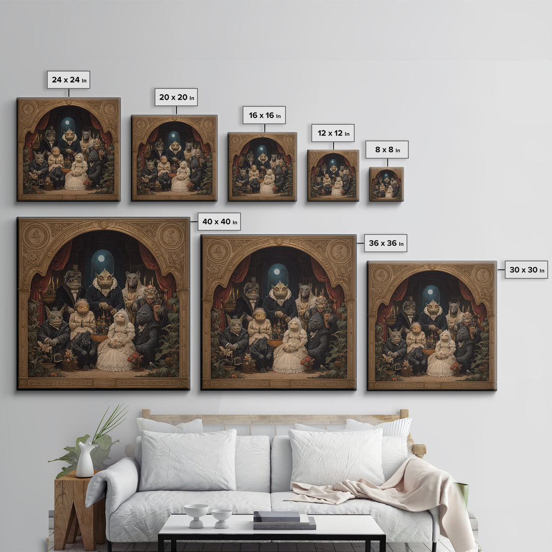 The Monster Family Portrait, Ornate Symbolist Art, Square Wall Art, Macabre Wall Art, Framed Canvas Print, Halloween Wall Art