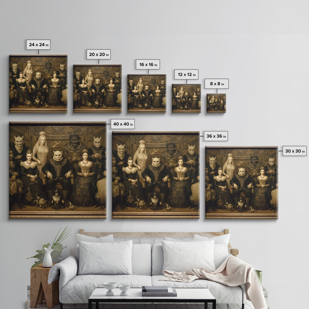 The Monster Family Portrait, Dark Symbolist Art, Square Wall Art, Macabre Wall Art, Framed Canvas Print, Halloween Wall Art