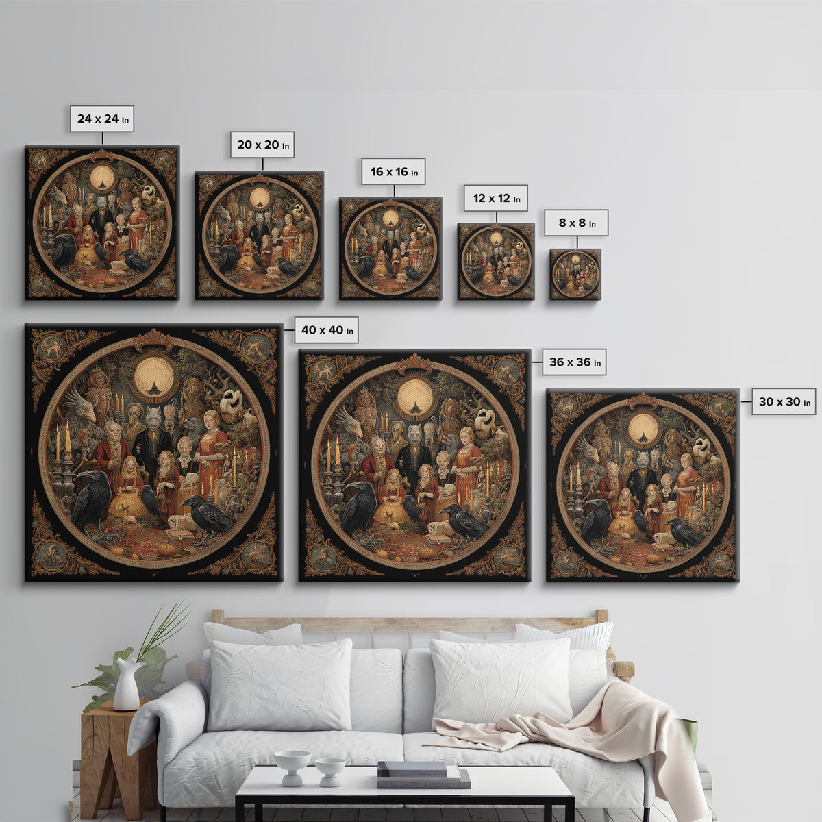 The Monster Family Portrait, Symbolist Etching Art, Square Wall Art, Dark Fantasy Wall Art, Canvas Print, Halloween Wall Art