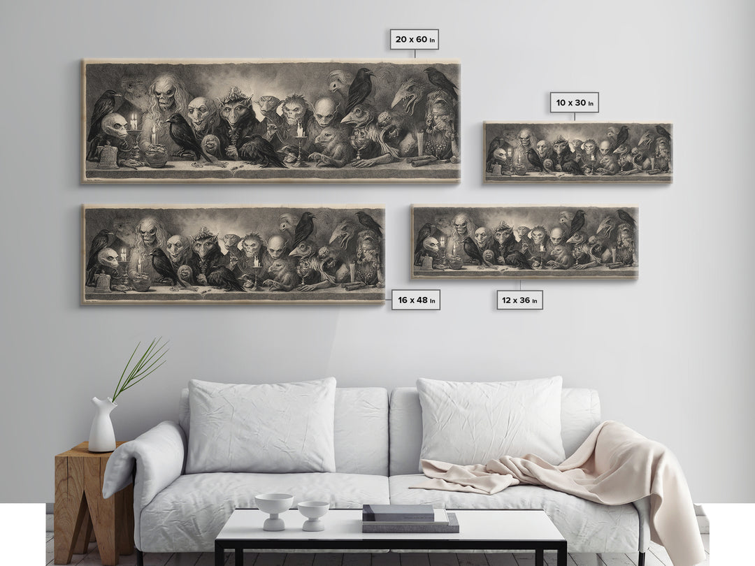 The Monster Family Portrait, Expressionist Nightmare Art, Extra Wide Wall Art, Dark Fantasy Wall Art, Framed Canvas Print