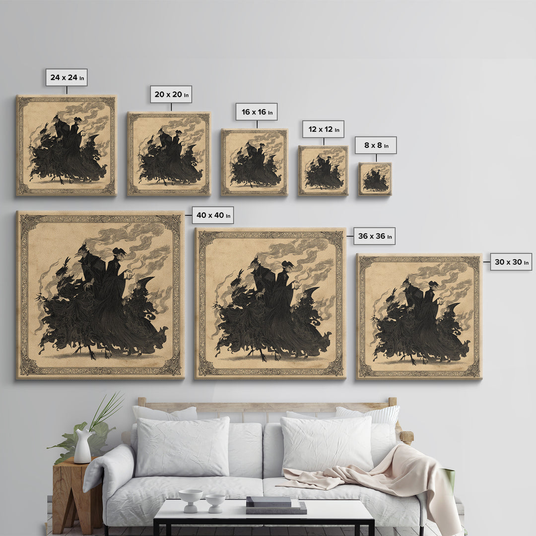 The Monster Family Portrait, Decadent Line Art, Square Wall Art, Gothic Horror Wall Art, Canvas Print, Halloween Wall Art