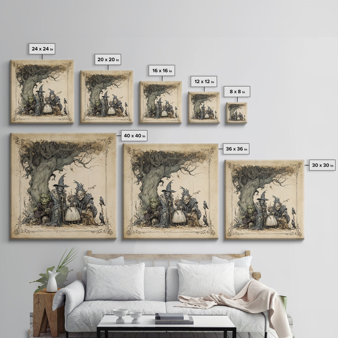 The Monster Family Portrait, Gothic Storybook Art, Square Wall Art, Dark Fantasy Wall Art, Canvas Print, Halloween Wall Art