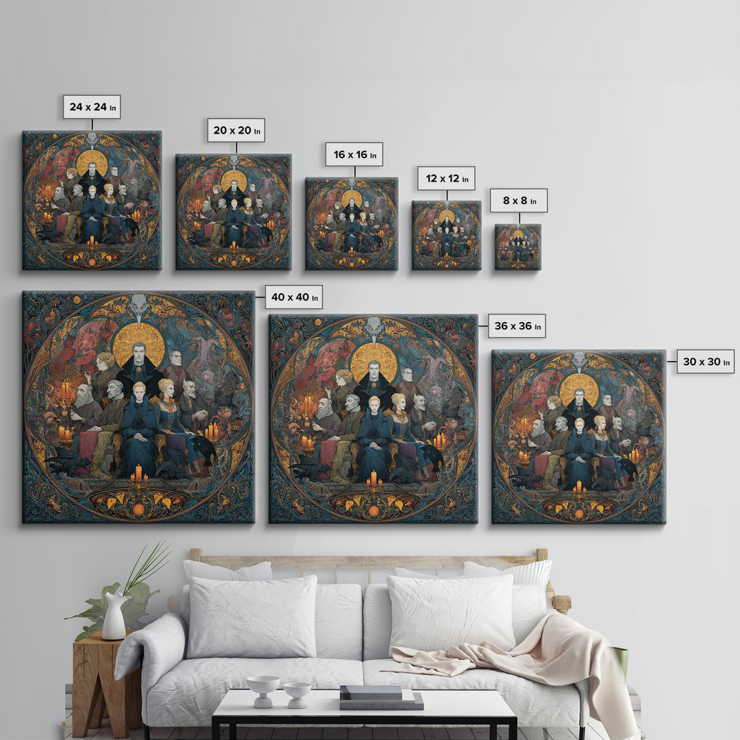 The Monster Family Portrait, Stained Glass Gothic Art, Square Wall Art, Gothic Horror Wall Art, Framed Canvas Print, Halloween Wall Art