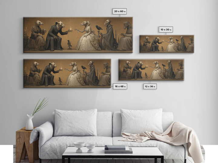 The Monster Family Portrait, Surreal Apocalyptic Art, Extra Wide Wall Art, Dark Halloween Decor, Framed Canvas Print