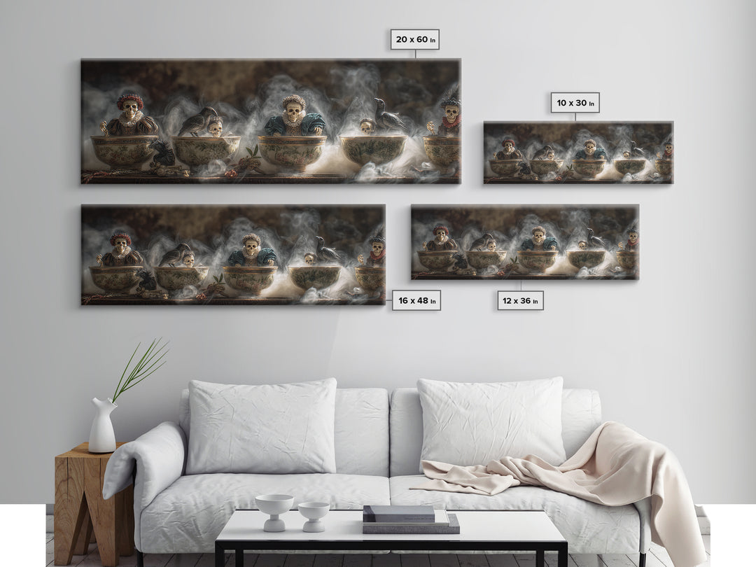 Tiny Ghosts In Teacups, Danse Macabre Art, Extra Wide Wall Art, Dark Fantasy Wall Art, Framed Canvas Print