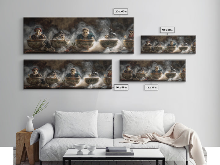 Tiny Ghosts In Teacups, Danse Macabre Art, Extra Wide Wall Art, Dark Fantasy Wall Art, Framed Canvas Print