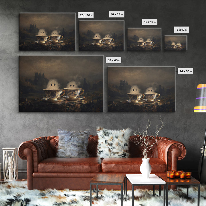 Tiny Ghosts In Teacups, Romantic Gothic Landscape, Landscape Wall Art, Gothic Horror Wall Art, Canvas Print, Halloween Wall Art
